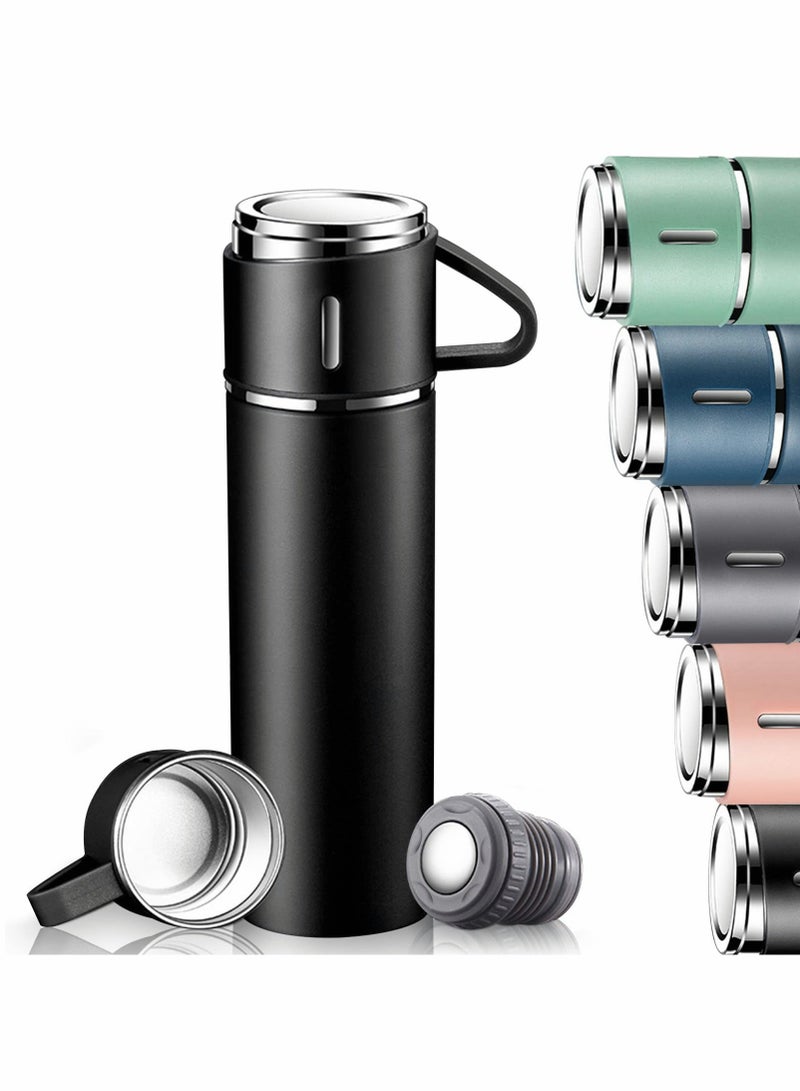 Water Bottle 500ml Vacuum Flask, Insulated Travel Mug with Leakproof Lid and Handle, Reusable Drinks Bottles Stays Coffee Tea Hot and Cold Up to 12 Hours for Work Sports Camping Cycling, Black - Image 1
